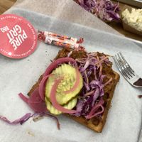 Vegan Chicken open-faced sandwich   at Pure Grit BBQ in New York City