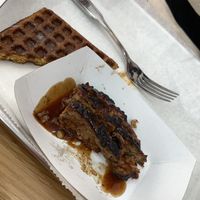 Impossible smoked main with cornbread waffle   at Pure Grit BBQ in New York City