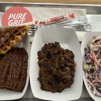 Impossible cut, baked beans, coleslaw  at Pure Grit BBQ in New York City