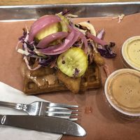 Daring chicken and waffle  at Pure Grit BBQ in New York City