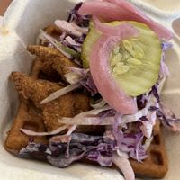 Chick’n and waffle   at Pure Grit BBQ in New York City