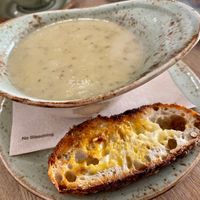 Soup of the Day with sourdough and vegan butter at Cult Cafe in Ullapool
