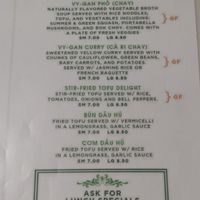 Vegan options on menu and the lunch specials at Cafe TH in Houston