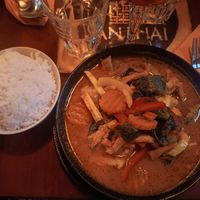 Yellow curry with vegetables and sticky rice at LE Banthai in Nice