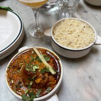 Aloo gobi curry (with cauliflower and potatoes) with rice (and a half drank earl grey cocktail)   at Chaakoo - City Centre in Glasgow