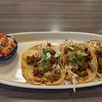 Juan's Breakfast Tacos (sub eggs for soy chorizo) and without the hollandaise, just green chile. [NOT PICTURED: vegan pancake] at Snooze in Sandy Springs