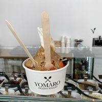Medium Vegan frozen yogurt with strawberries, krokant, Oreos and peanut butter Creme   at YOMARO in Luebeck
