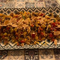 Vegetable cous cous (with red peppers, courgettes, aubergines, sweet corn, dried cranberries and sliced toasted almonds  at Zaatar in Jesi