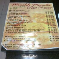 menu at Mirchh Masala Chaat Court in Woolloongabba