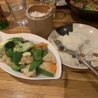 Quick fried mixed vegetables with tofu and boiled rice   at Tofu in South East London