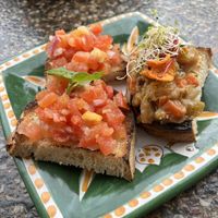 bruschetta (+ they gave us a free onion bruschetta? on the house)  at Al Catzone Pizza Napovegana in Berlin