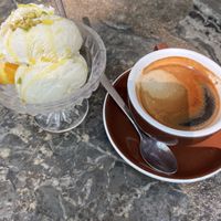 Ice cream with olive oil and salt, with americano  at Al Catzone Pizza Napovegana in Berlin