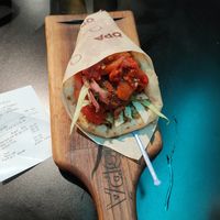 Falafel wrap (veganised: with "greekamole", i.e. avocado instead of yoghurt) at OPA - Greek Street Food in Tirana