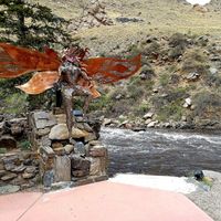 Art installation by the river at The Mishawaka in Bellvue
