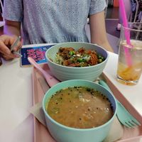 miso soup (starter) and vegan gyu don at Tokyo Boom in Vienna