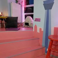 colourful interior - and onigiri pillow! at Tokyo Boom in Vienna