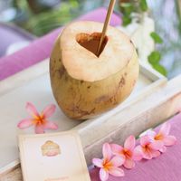 Young coconut with heart shaped hole! 💖 at Acai Queen in Ubud