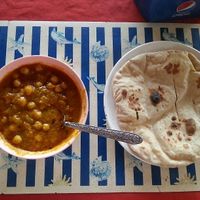 chana masala (chickpeas) with chapatti at Nazim Indian Restaurant in Vang Vieng