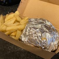 Vegan burger and chips  at Frango Charcoal Chicken in Swansea