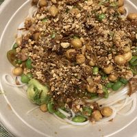 Make your own bowl with chickpeas, peanuts, edamame, jalapeños, and onion on rice noodles  at Aloha in Bar Harbor