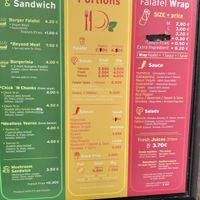 English menu at Falafel House in Thessaloniki
