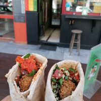 Red pepper falafel wraps at Falafel House in Thessaloniki