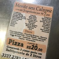 Cardápio com as opções   at Calzone da Santa Cecília - Maybe closed in Sao Paulo