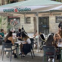 Exterior seating at Veggie Garden - Dels Angels in Barcelona