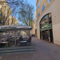Outdoor, covered seating at Veggie Garden - Dels Angels in Barcelona
