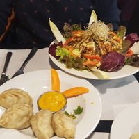 Dumplings and noodle salad! at Veggie Garden - Dels Angels in Barcelona