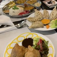 Curry, dim sum, and samoosa  at Veggie Garden - Dels Angels in Barcelona
