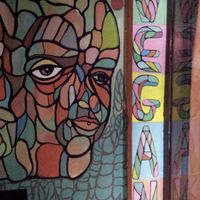 Vegan 'Gaudi style' head at Veggie Garden - Dels Angels in Barcelona