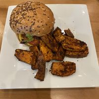 Their burger and sweet potato wedges.   at Full Taste in Chamblee