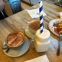 Vegan Vanilla Milkshake, Cappuccino with Oat Milk, and Chai Latte with Soya Milk at Riverview Kitchen in Durham