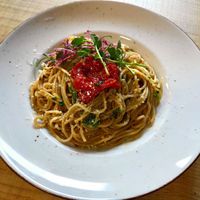 Špagety Aglio E Olio s parmezánom at Monáda Bistro in Senica