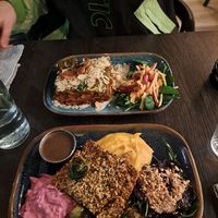 Lasagna is on the top of the photo and the holiday meal is in the bottom at Yndisauki in Reykjavik