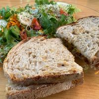 Sandwich de choriqueso (made of lentils) - very delicious  at La Selva de los Gatos in Oaxaca