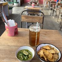 Guacamole salsa and chips   at Cantina Mexicana in 