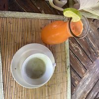 Healthy orange juice and matcha  at Tasty Vegan in Seminyak