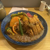 Spicy Curry with Soy Cutlets and an iced coffee  at Chabuya Curry Tenjin ちゃぶや in Fukuoka