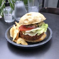 Falafel Burger with Chips  at Vigga Bar in Sao Paulo