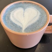 Blue Lavender soy latte   at Pinkavo Cafe in Langley