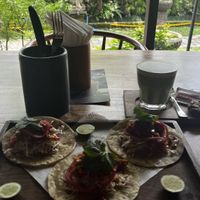Jackfruit tacos and matcha oat latte   at Simply Social in Ubud
