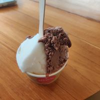 Lemon ginger and oat milk chocolate with caramelized hazelnut at Gelato Secrets in Ubud