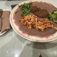 Injera with tofu tibsie and lentil at Cafe Ethiopia in San Francisco