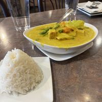 Yellow curry with a side of rice  at Thai Spice in Cloverdale