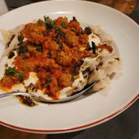 Manti (turkish ravioli filled with soy "meat") at Vegan Dükkan Lokanta - The Eatery in Istanbul