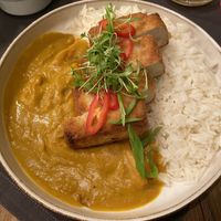 Curry with rice and baked tofu   at Vegan Dükkan Lokanta - The Eatery in Istanbul