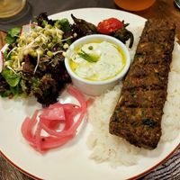 Kebab with rice and tzaziki at Vegan Dükkan Lokanta - The Eatery in Istanbul
