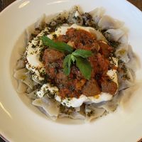turkish ravioli with vegan meat filling and vegan meatballs  at Vegan Dükkan Lokanta - The Eatery in Istanbul